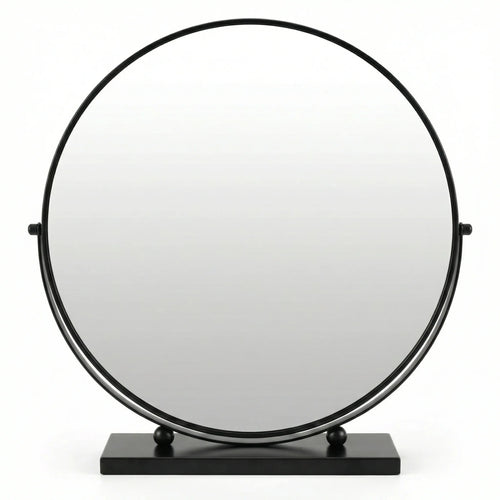 Sophisticated Matte Black Circular Tabletop Mirror