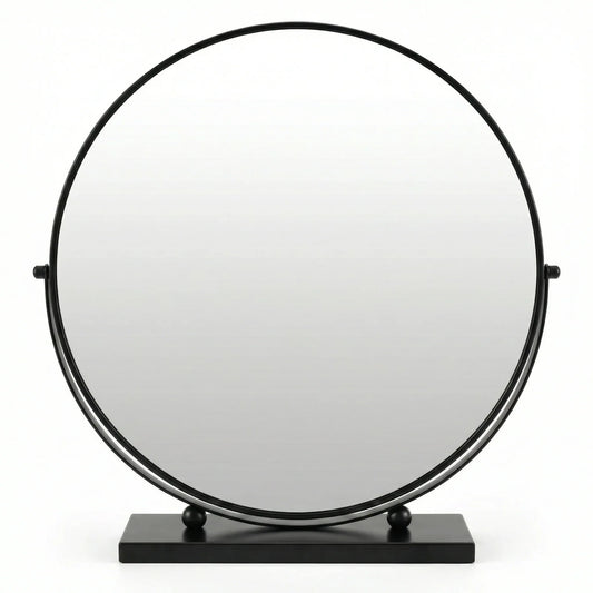 Sophisticated Matte Black Circular Tabletop Mirror