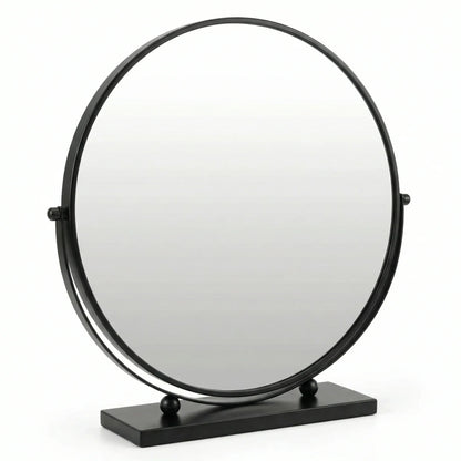 Sophisticated Matte Black Circular Tabletop Mirror