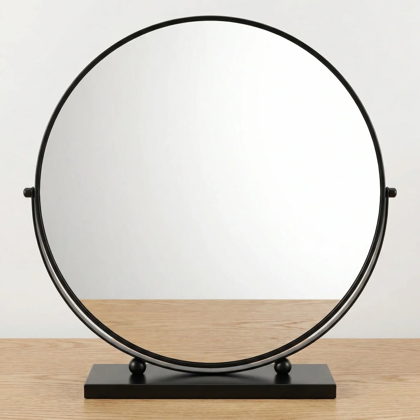 Sophisticated Matte Black Circular Tabletop Mirror