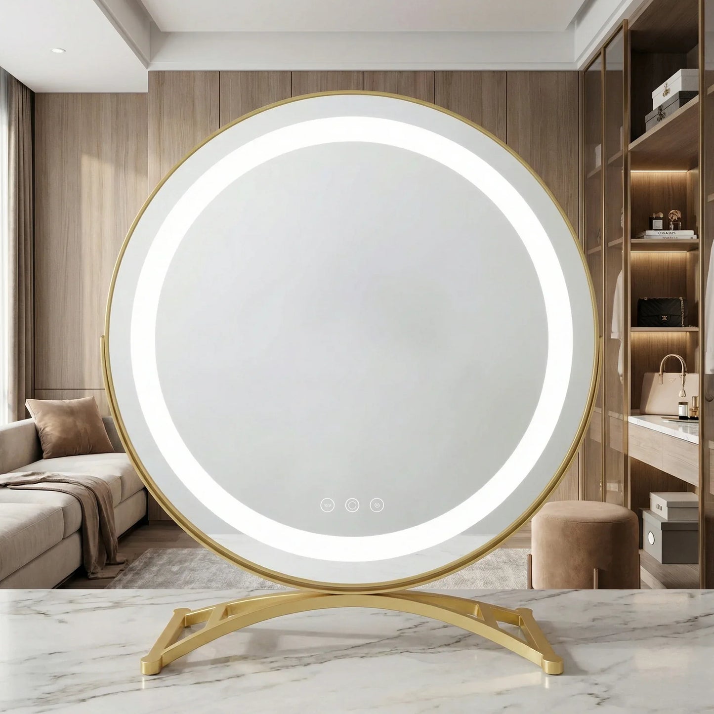 LumaGlow Luxury Gold LED Mirror