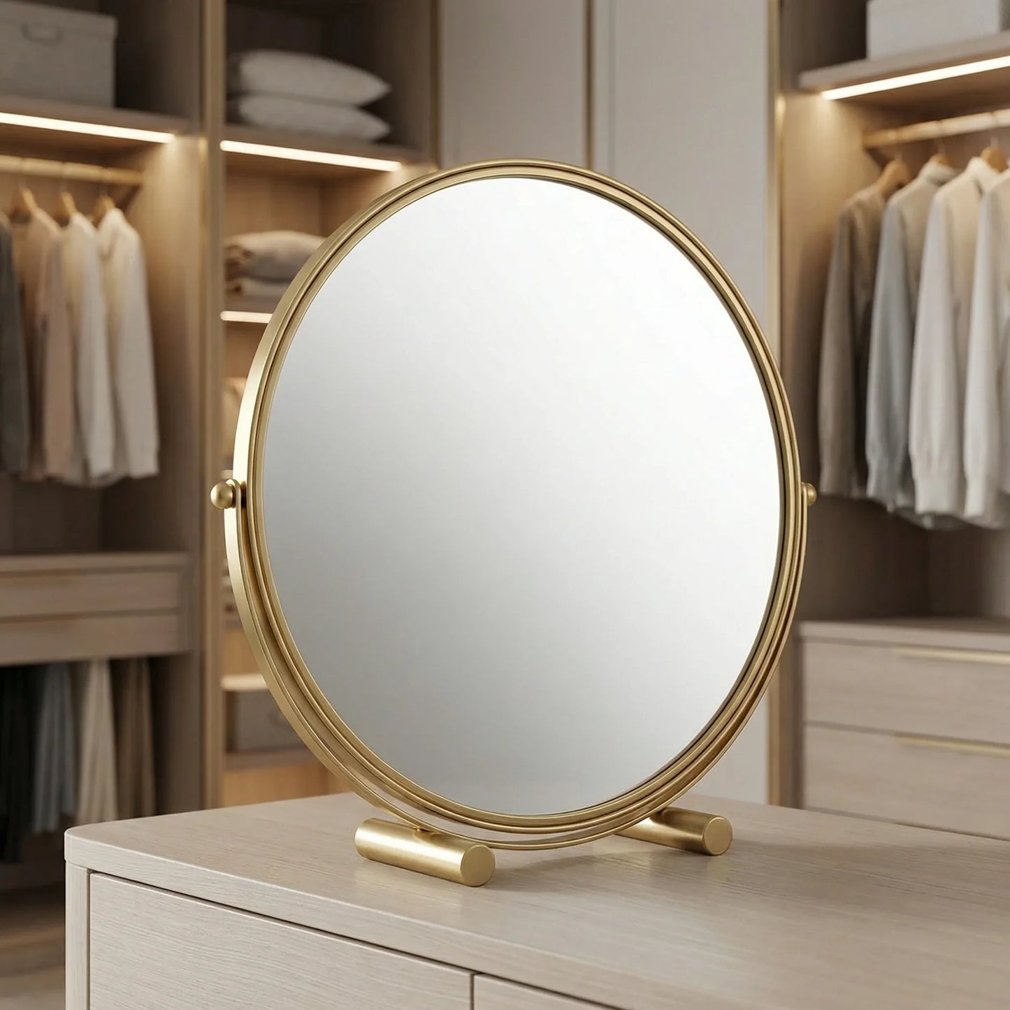 Elegant Gold Rotating Tabletop Vanity Mirror