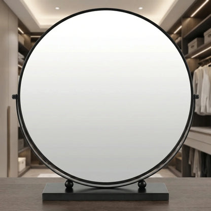 Sophisticated Matte Black Circular Tabletop Mirror