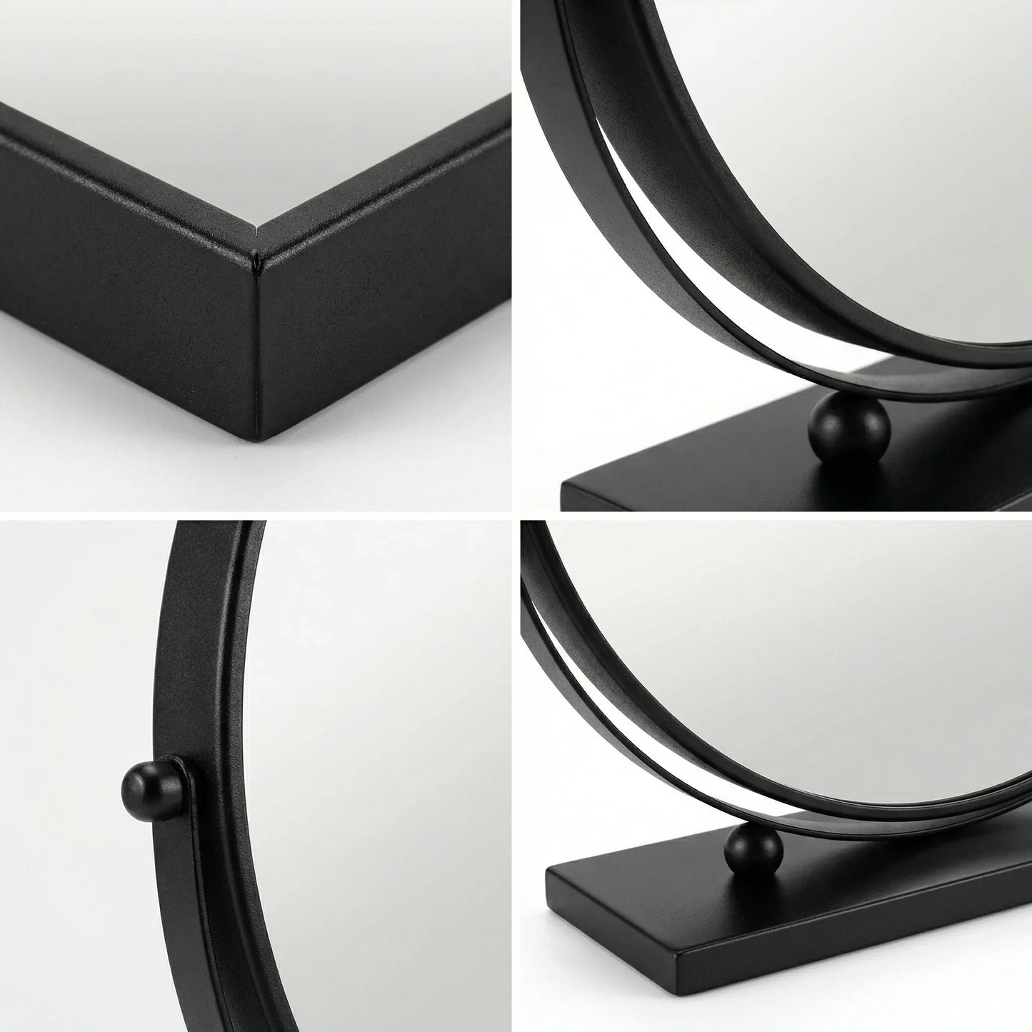 Sophisticated Matte Black Circular Tabletop Mirror