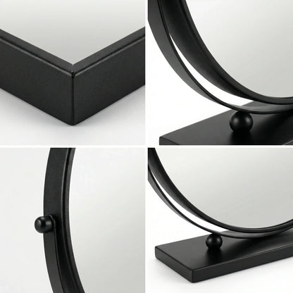 Sophisticated Matte Black Circular Tabletop Mirror