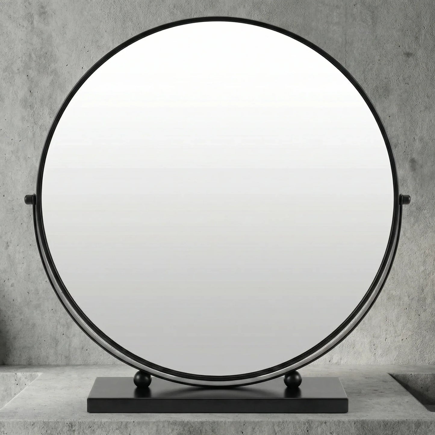 Sophisticated Matte Black Circular Tabletop Mirror
