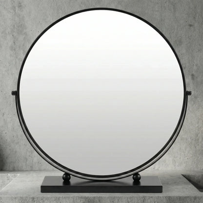 Sophisticated Matte Black Circular Tabletop Mirror